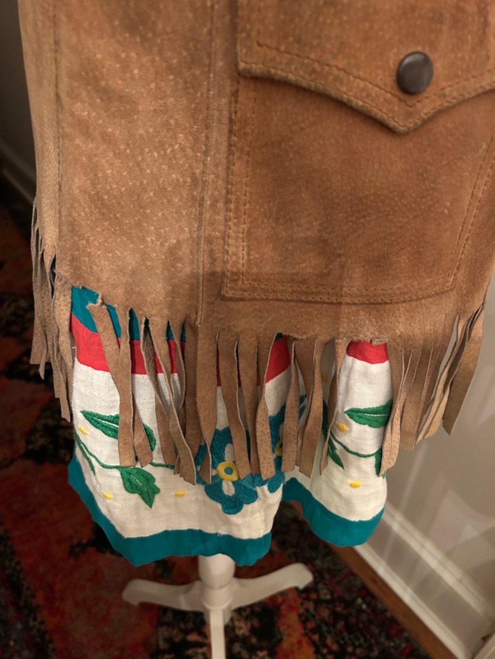 RARE! AUTHENTIC 70s sz 4-6 TAN Fringed PIG Suede Western Jacket With embroidery - Picture 10 of 10